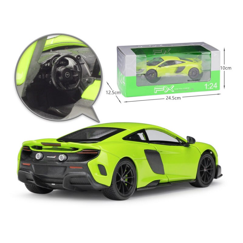 19.5cm DieCast Model 1:24 Scale Classic Sport Car Model Mclaren 675lt With Steering Wheel Control Front Wheel Steering Toys