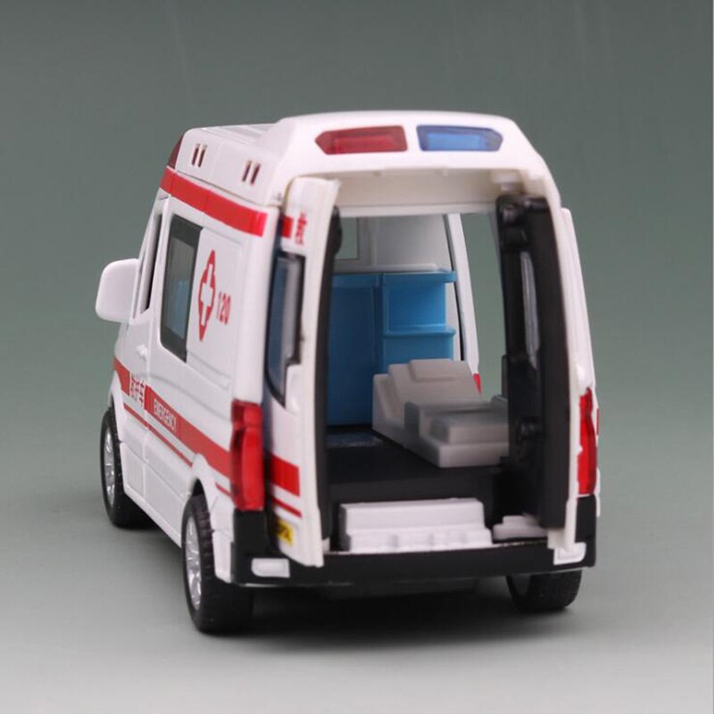 14.5CM 1:36 Scale Metal Alloy Ambulance Mobile Hospital Emergency Car Bus Pull Back Diecasts Vehicles Model Toys F Children Kids