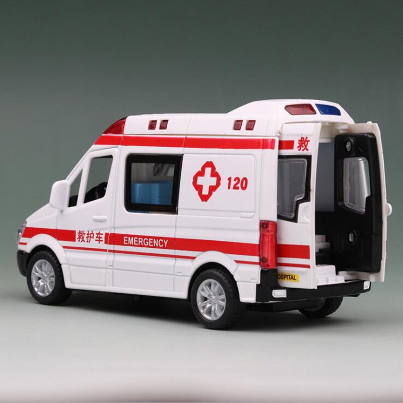 14.5CM 1:36 Scale Metal Alloy Ambulance Mobile Hospital Emergency Car Bus Pull Back Diecasts Vehicles Model Toys F Children Kids