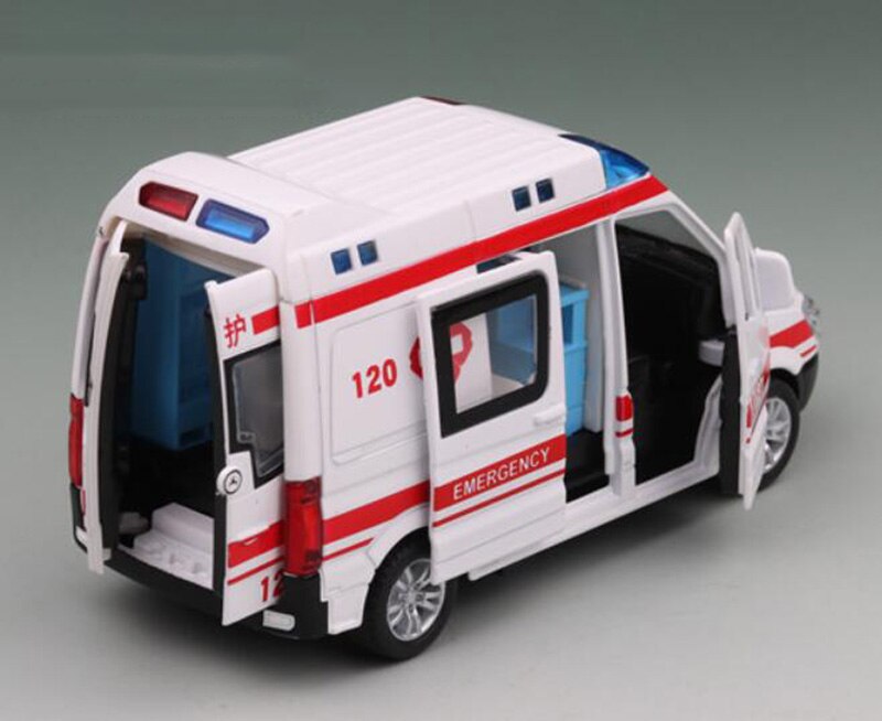 14.5CM 1:36 Scale Metal Alloy Ambulance Mobile Hospital Emergency Car Bus Pull Back Diecasts Vehicles Model Toys F Children Kids