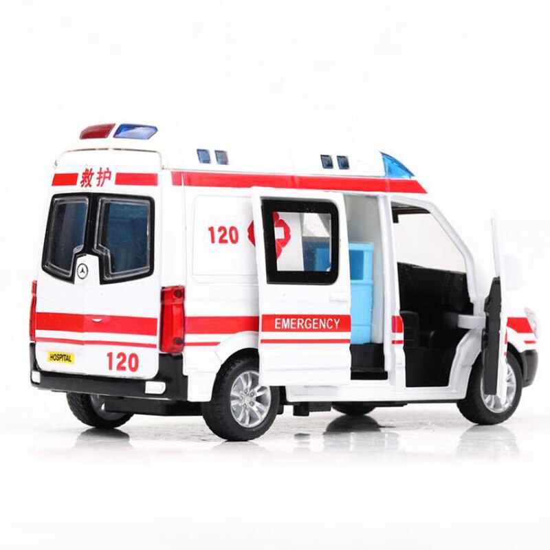 14.5CM 1:36 Scale Metal Alloy Ambulance Mobile Hospital Emergency Car Bus Pull Back Diecasts Vehicles Model Toys F Children Kids