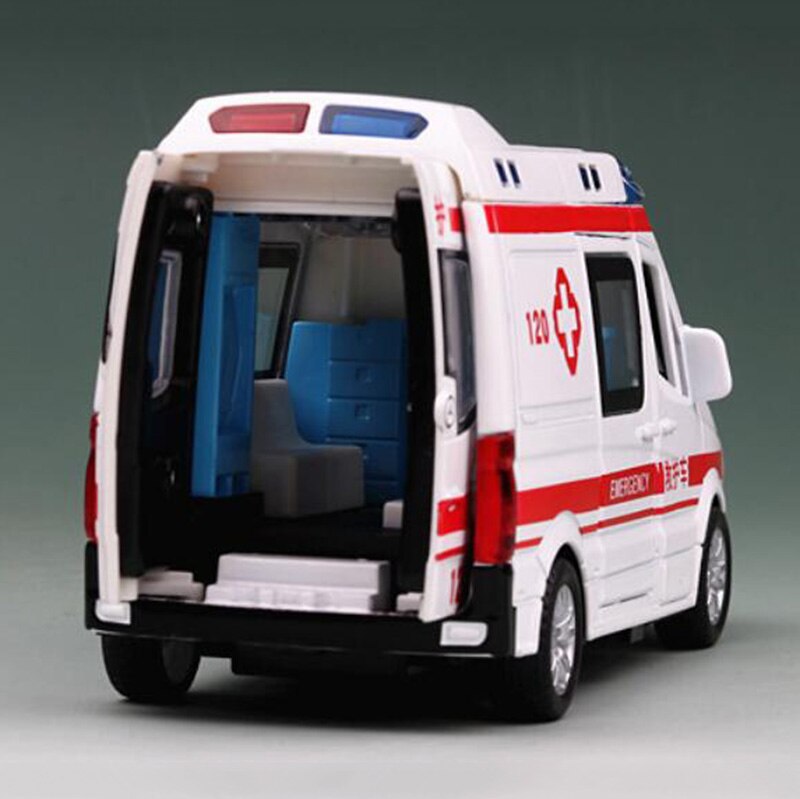 14.5CM 1:36 Scale Metal Alloy Ambulance Mobile Hospital Emergency Car Bus Pull Back Diecasts Vehicles Model Toys F Children Kids