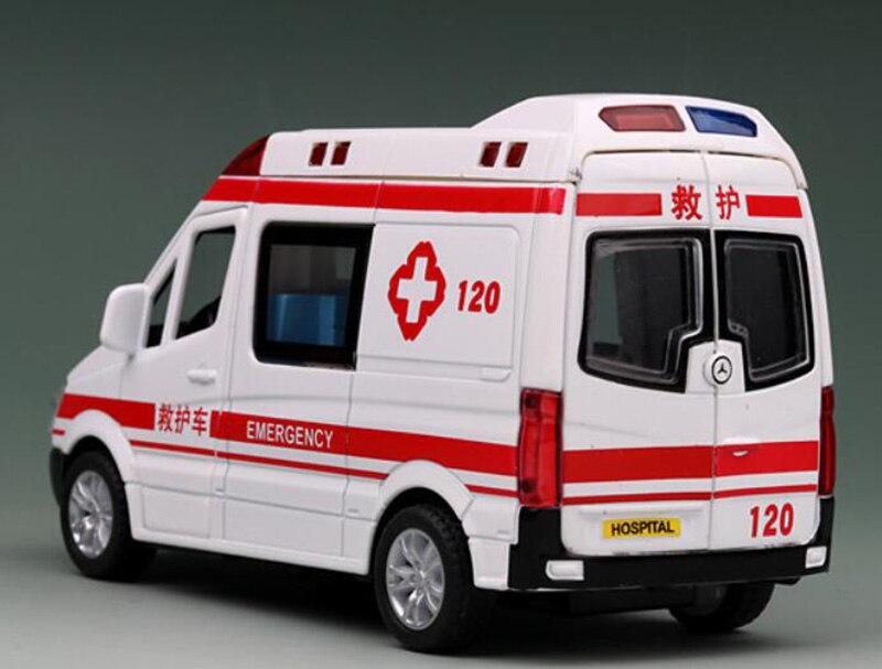 14.5CM 1:36 Scale Metal Alloy Ambulance Mobile Hospital Emergency Car Bus Pull Back Diecasts Vehicles Model Toys F Children Kids