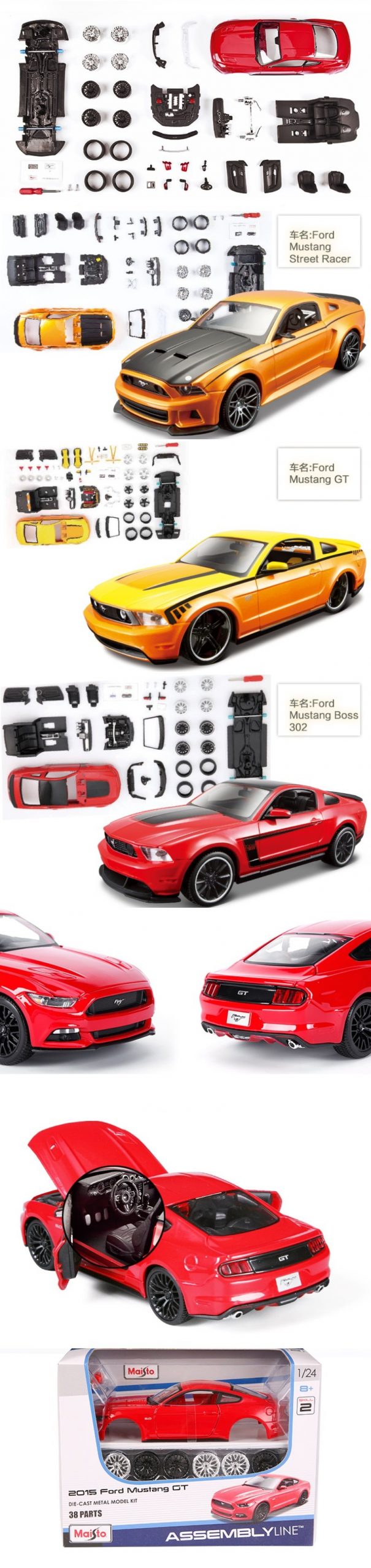 Maisto Assembly model Car Mustang BOSS 302 GT Street Racer 1:24 Alloy Toy Vehicle Diy Block Car Model Toy For Gift Collection