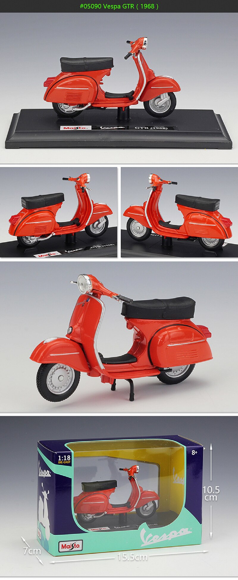 Maisto 1:18 Motorcycle Models VESPA Piaggio 1968GTR model bike Base Diecast Moto Children Toy For Gift Collection
