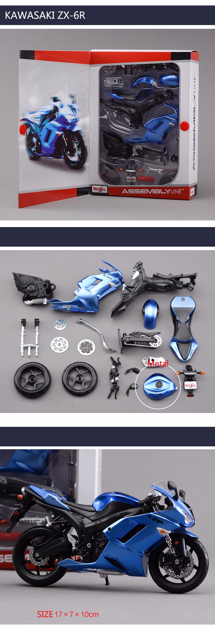 Maisto Kawasaki ZX6R Blue Motorcycle Model Kit 1:12 scale metal diecast models motor bike miniature race Toy For Gift Collection Maisto Kawasaki ZX6R Blue Motorcycle Model Kit 1:12 scale metal diecast models motor bike miniature race Toy For Gift Collection