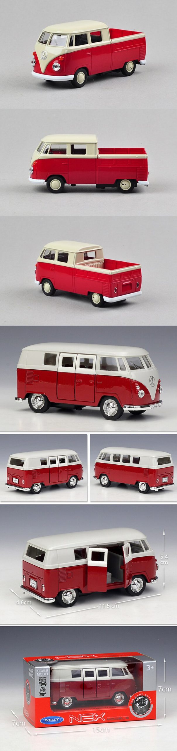 1:36 Diecast Models T1 Van Double Cabin Pickup Model Toys Alloy Car Diecast Metal Pull Back Car Toy For Gift Collection