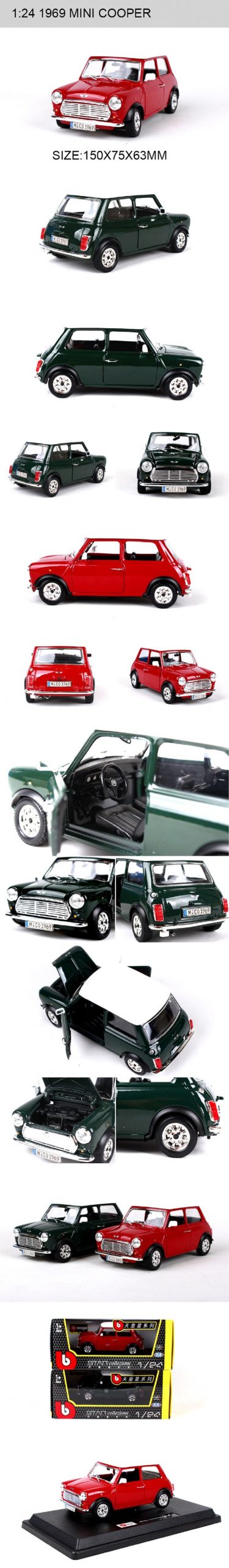 MAISTO BBUAGO 1:24 MINI 1969 COOPER Diecast Model Car Metal Car Kids Toys Car simulation model For Gift Collection