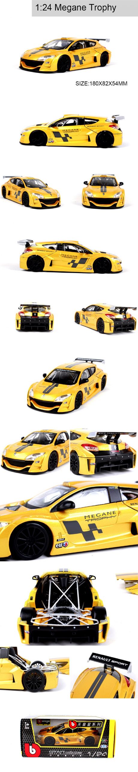 MAISTO Bburago 1:24 Megane Trophy Yellow Diecast Model Car Metal Racing Car Kids Toys Car simulation model For Gift Collection