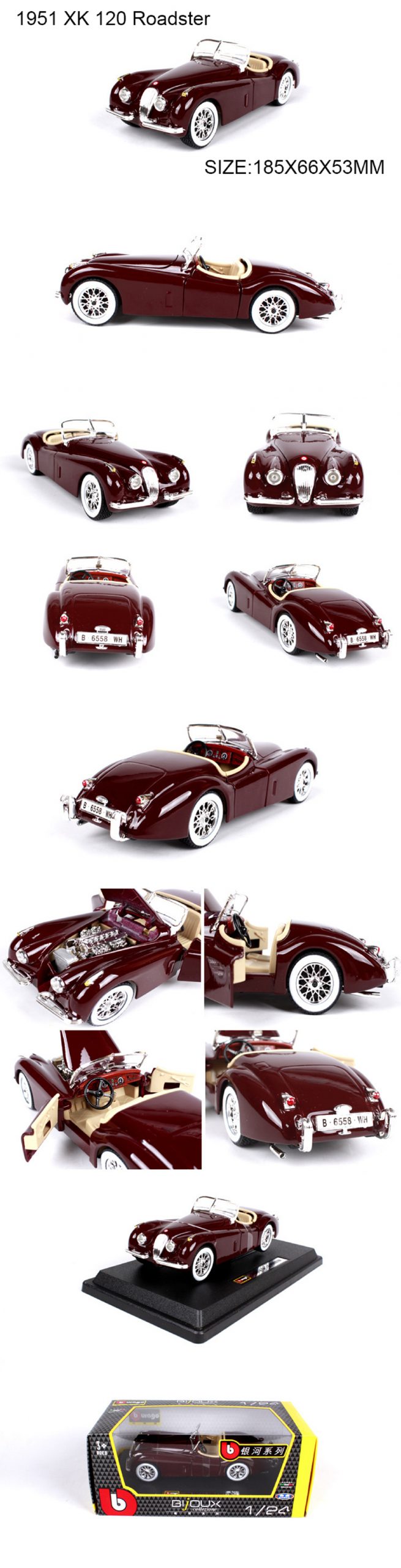 Bburago 1:24 diecast Car 1951 XK 120 Roadster Red Classic Cars 1:24 Alloy Car Metal Vehicle Collectible Models toys For Gift Bburago 1:24 diecast Car 1951 XK 120 Roadster Red Classic Cars 1:24 Alloy Car Metal Vehicle Collectible Models toys For Gift