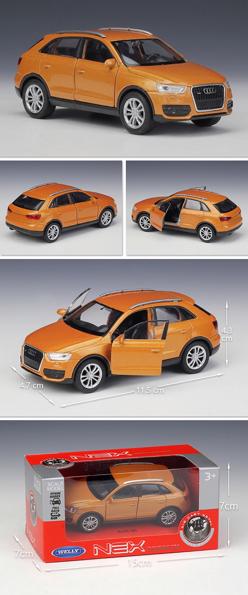 1:36 Diecast Models Q3 SUV Orange Model Toys Alloy Car Diecast Metal Pull Back Car Toy For Gift Collection
