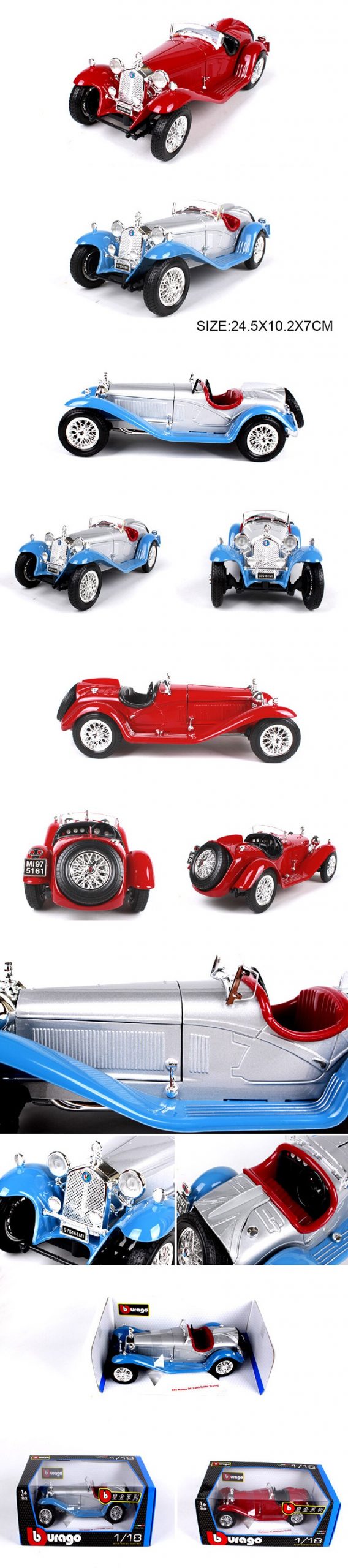 BBUAGO 1:18 Romeo 8C 2300 Spider Touring Classic Cars 1:18 Alloy Car Metal Vehicle Collectible Models toys For Gift Collection