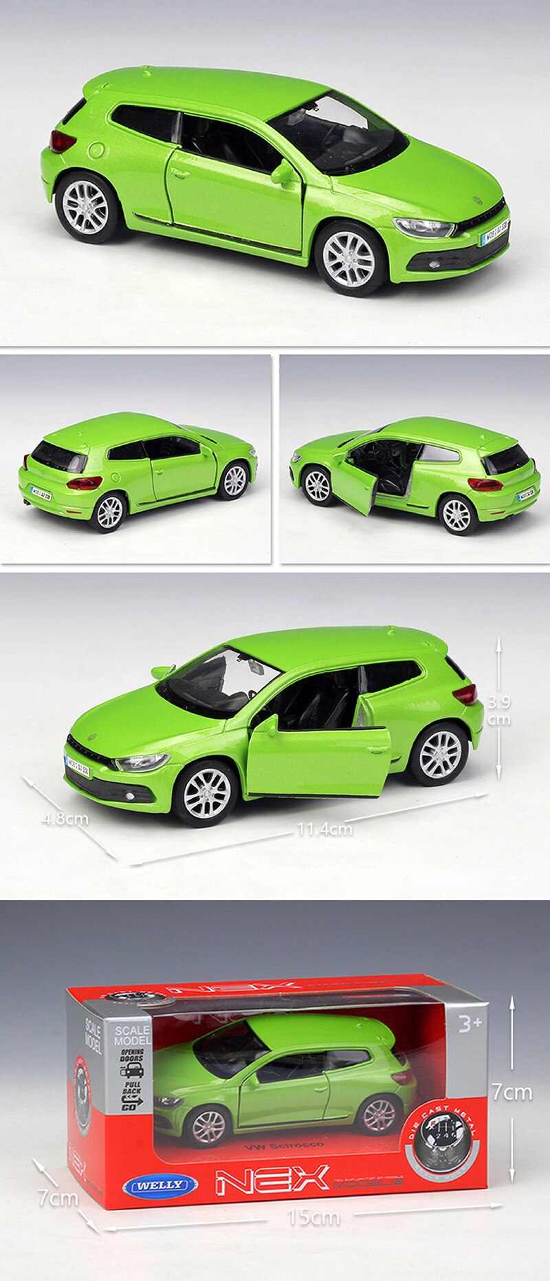 1:36 Diecast Models VW Scirocco Green Model Toys model cars Alloy Car Diecast Metal Pull Back Car Toy For Gift Collection