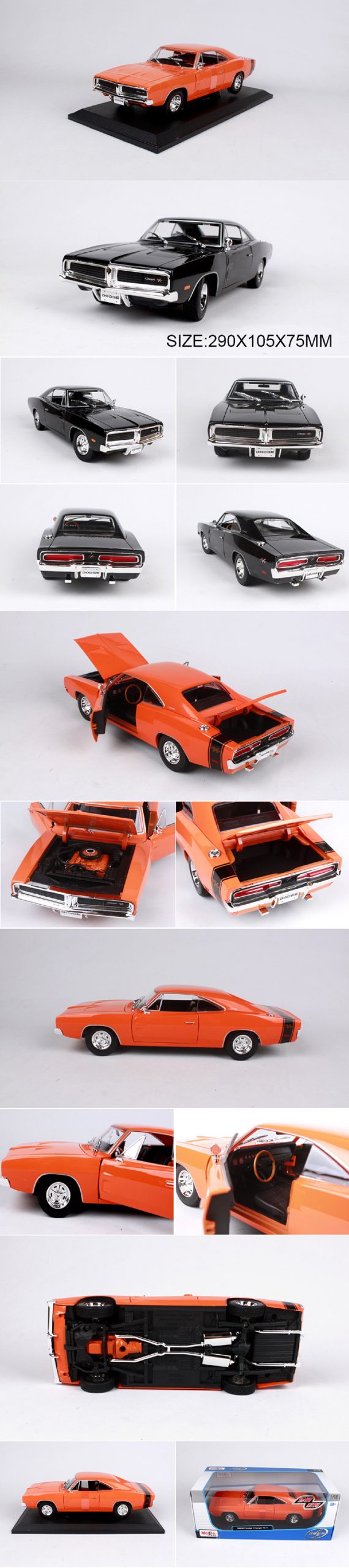 Maisto 1:18 diecast Car 1969 Charger R/T Muscle Cars 1:18 Alloy Car Metal Vehicle Collectible Models toys For Gift