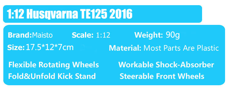 Maisto 1/12 Motorcycle scale TE Husqvarna TE125 2016 Dirt Bike Motocross moto Enduro Diecast & vehicles off road race model toys