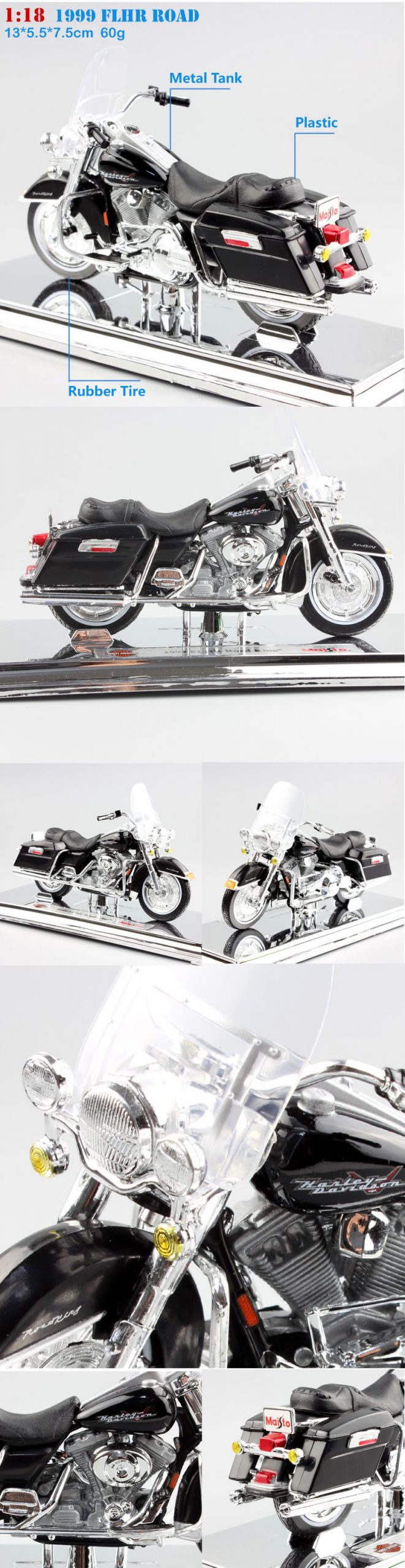 1/18 Scale Maisto FLHR Road King Diecast Model Street Bob Motorcycle Cruiser K Model Touring Night Train Bike Breakout Duo Toys