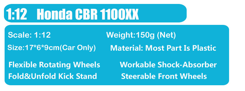 1:12 scale automaxx kids Motorcycle Honda CBR 1100XX CBR1100XX Sport Super Blackbird Diecast motor bike models race toy Vehicles