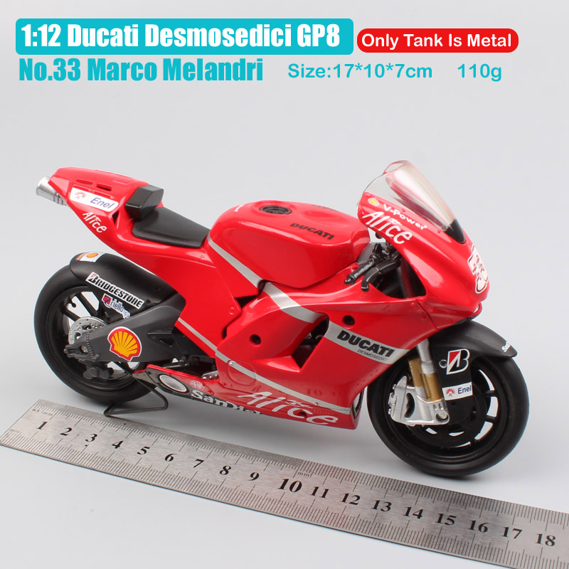 1:12 Newray Moto 2008 moto racing bike ducati Desmosedici GP8 No.33 Marco Melandri Scale Vehicle motorcycle GP Diecast model toy