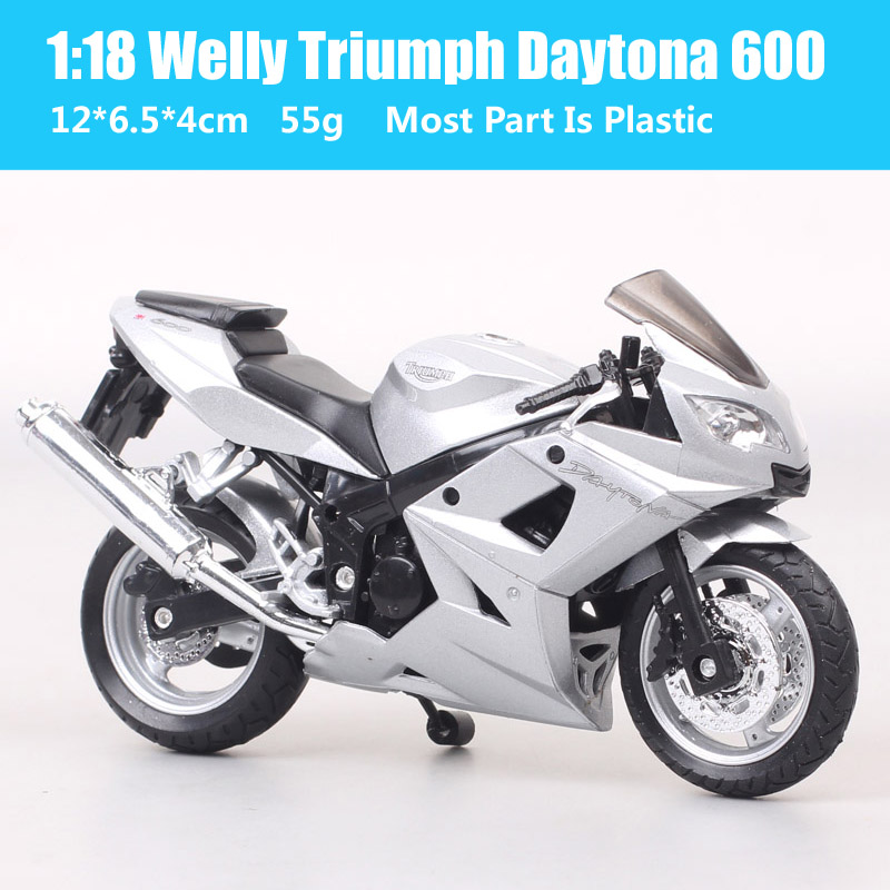 1:18 Scale Mini Welly 2004 Triumph Daytona 600 Motorcycle Modeling thumbnails Sport Cycle bike Toys For Children Boys Silver