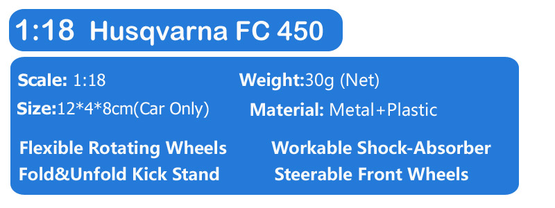 1/18 Scale Maisto MY Husqvarna FC 450 Motorcycle Enduro Racing Diecast Model Dirt Bike Motocross Off Road Replica model Kids toy 1/18 Scale Maisto MY Husqvarna FC 450 Motorcycle Enduro Racing Diecast Model Dirt Bike Motocross Off Road Replica model Kids toy