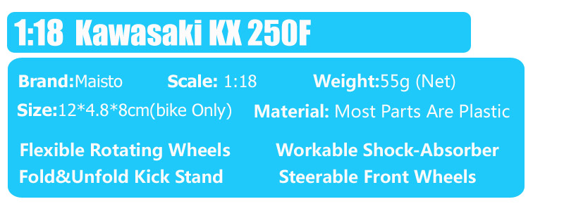 1:18 scale maisto small Kawasaki KX 250F Kx250 motocross motorcycle diecast racing dirt bike off road toy model vehicles gifts