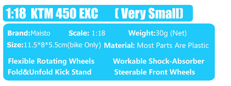 Maisto 1:18 Scale 450 EXC Enduro Off Road Motorcycle Dirt Vehicle Diecast Model Toy Moto bike Racing Miniatures Hobby Collector