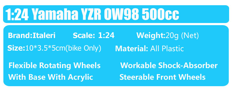 1/24 Scale Italeri Yamaha YZR OW98 500cc 1988 Rider #3 E.Lawson Motorcycle Diecast Racing Bike Toy Vehicle Model For Collection