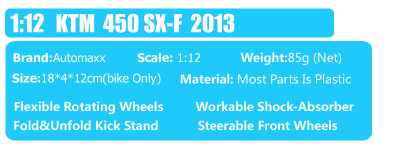 1:12 Scale Automaxx 450 SX-F SXF 2013 Supercross Racing Motocross Enduro Motorcycle Diecast Model Moto Dirt Bike Toy Thumbnails 1:12 Scale Automaxx 450 SX-F SXF 2013 Supercross Racing Motocross Enduro Motorcycle Diecast Model Moto Dirt Bike Toy Thumbnails