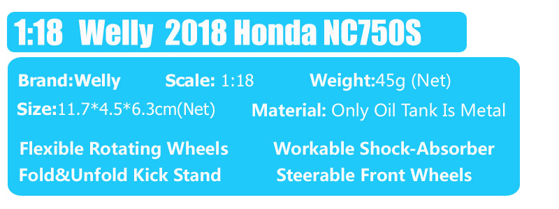 Children's 1/18 scales mini Welly 2018 Honda NC750S Diecasts & Toy Vehicles motorcycle model miniature moto gift hobby stand box