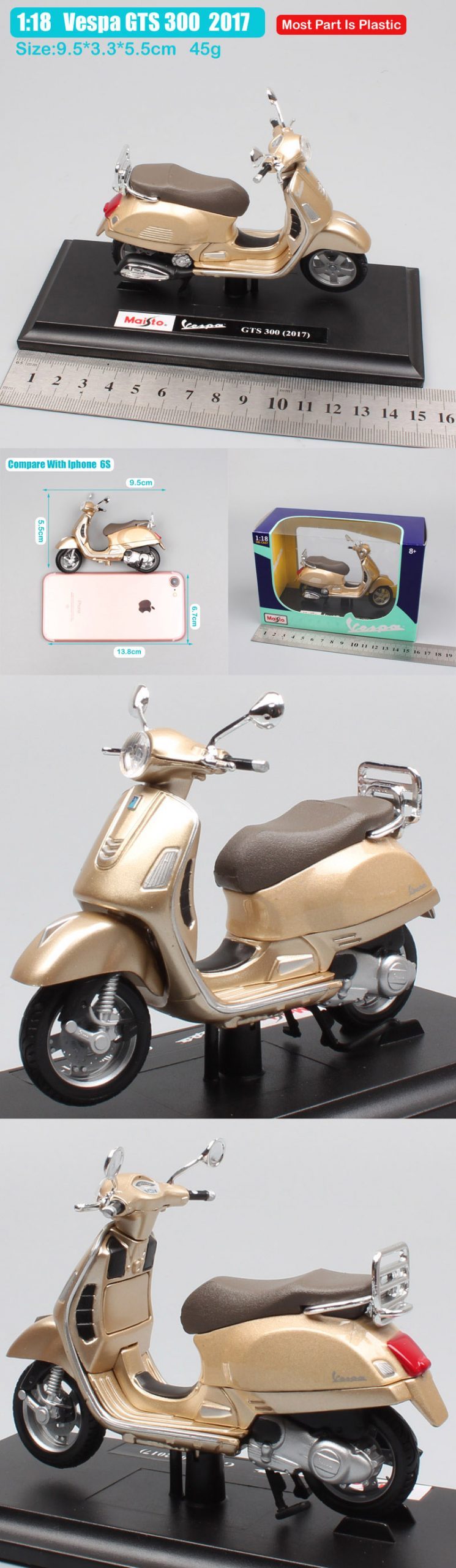 1:18 scale Piaggio Vespa Scooter 98 PK 125 GTR P150X 300 MP5 Primavera GTS motorcycle moto bike diecast vehicles toys model kids