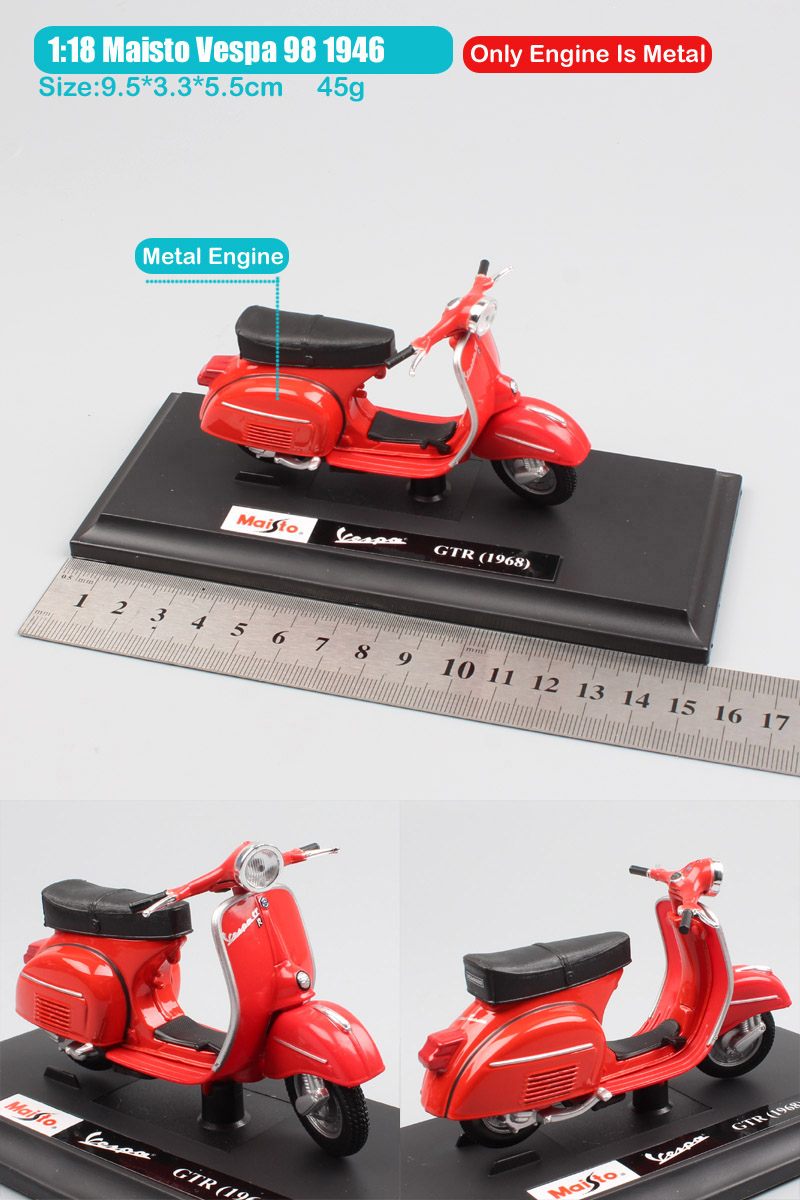 1:18 scale Piaggio Vespa Scooter 98 PK 125 GTR P150X 300 MP5 Primavera GTS motorcycle moto bike diecast vehicles toys model kids