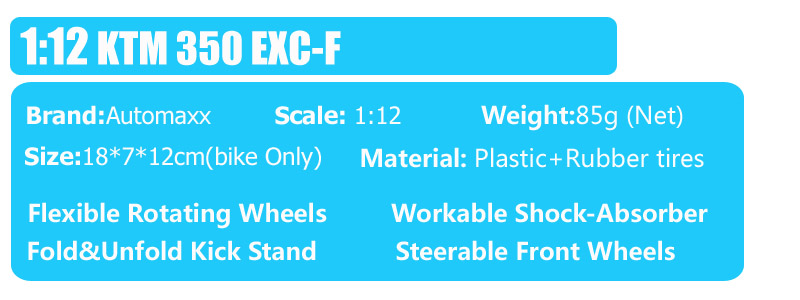 1/12 Automaxx 350 EXC-F EXC Diecast Scale Models Dirt Moto Cross Enduro Bike & Vehicle Miniature Motorcycle Toy For Kids Replica 1/12 Automaxx 350 EXC-F EXC Diecast Scale Models Dirt Moto Cross Enduro Bike & Vehicle Miniature Motorcycle Toy For Kids Replica