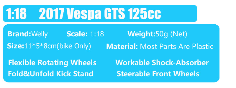 1:18 scale Welly 2017 Vespa GTS 125cc motorcycle diecast moto Scooter bike vehicles toy model souvenir Replicas gift kids boys 1:18 scale Welly 2017 Vespa GTS 125cc motorcycle diecast moto Scooter bike vehicles toy model souvenir Replicas gift kids boys