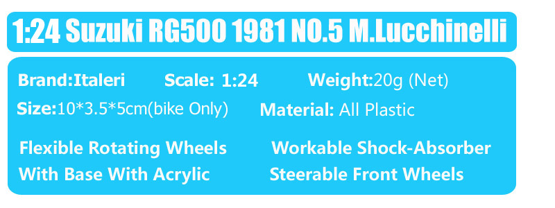 1:24 Scale Tiny Italeri Suzuki RGD500 World Champion 1981 Rider M.Lucchinelli #5 Motorcycle Diecast Vehicles GP Bike Model Toy