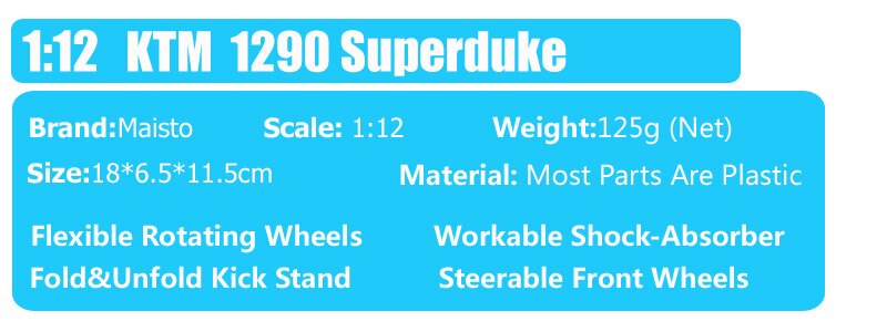 1:12 Maisto 1290 Super Duke V-twin Diecast Motorbike Vehicle Racing Bike Miniature Scale Motorcycle Model Collection Children 1:12 Maisto 1290 Super Duke V-twin Diecast Motorbike Vehicle Racing Bike Miniature Scale Motorcycle Model Collection Children