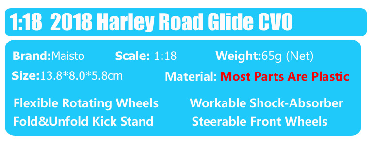 1:18 Scale Maisto 2018 HD CVO Road Glide Custom Tour Riders Bike Diecast Motorcycle Vehicle Toy Motorbike Model Kids Hobby Gift