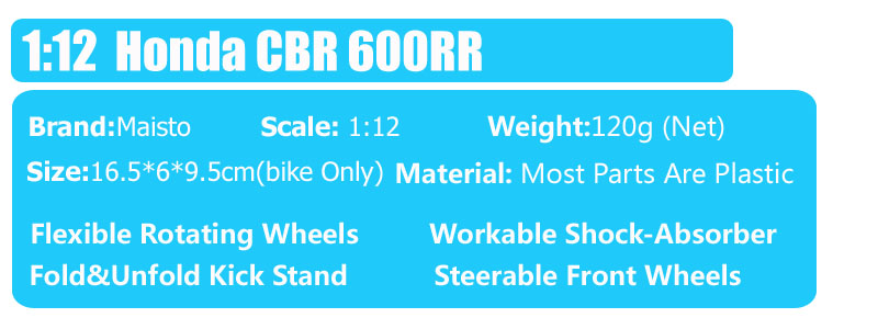 Classic 1:12 Scale Maisto Honda CBR 600RR CBR600RR Diecast model moto motorcycle race vehicles replica super bike hobby game toy