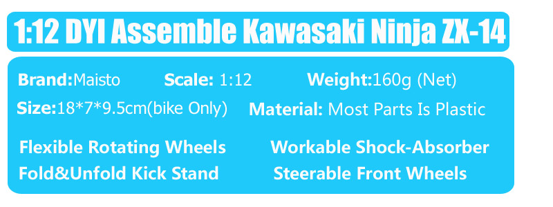 Maisto Assembly line 1:12 scale kit set the Kawasaki Ninja ZX-14 Motorcycle model ZZR1400 Diecasts & Toy Vehicles bike DIY boys
