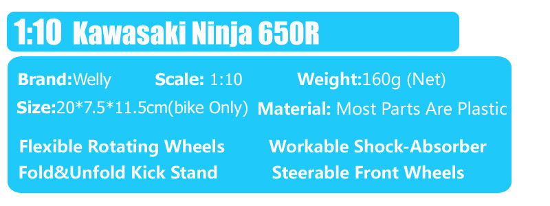 1/10 Welly scale Kawasaki Ninja 650R ER-6f EХ-6 motorcycle model Diecast Vehicles Sport touring racing bike toys thumbnails kids