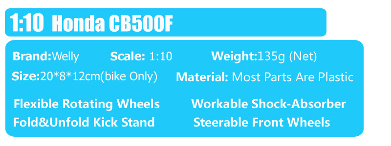 Children Welly 1/10 big scale Honda CB500F CB500 twin motorcycle Diecasts & Toy Vehicles bike models Replicas moto of collection