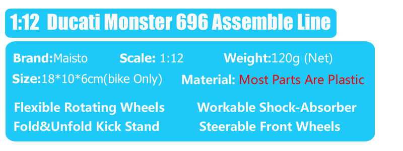 kids boys Maisto Assembly line 1:12 scales Ducati Monster 696 motorcycle modeling Diecasts & Toy Vehicles DIY bike toys Replicas kids boys Maisto Assembly line 1:12 scales Ducati Monster 696 motorcycle modeling Diecasts & Toy Vehicles DIY bike toys Replicas