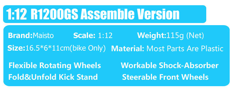 Maisto 1/12 Scale R1200GS DIY Assemble Bike Model Diecasts & Toy Vehicles R 1200 GS Touring Motorcycle Souvenir Childrens Gift
