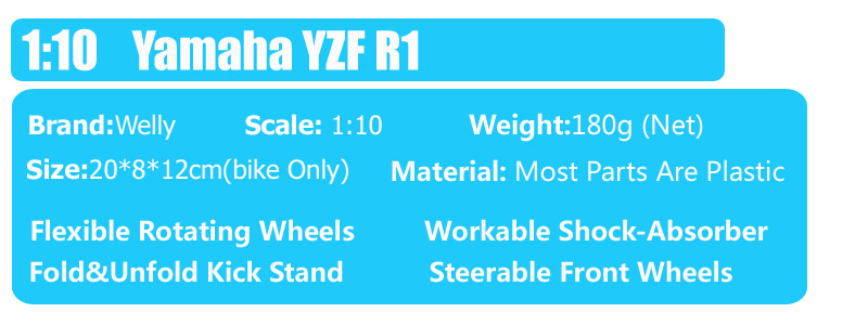 1:10 scale welly Big Yamaha YZF-R1 motorcycle Diecasts & Toy Vehicles racing motorbike model toy gift for collection of children