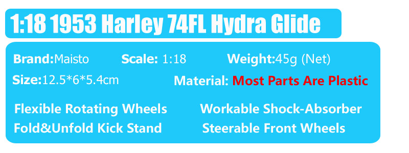 Classics 1/18 Scale Maisto Old 1953 74FL Hydra Glide Bike Diecast Toy Vehicle Motorcycle Model Mini Motorbike Of Kids boys Gift