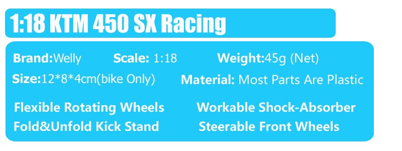 Childrens 1:18 Scale Welly 450 SX Racing Enduro Dirt Racing Motorcycle Off Road Diecasts & Toy Vehicles Supercross Bike Models