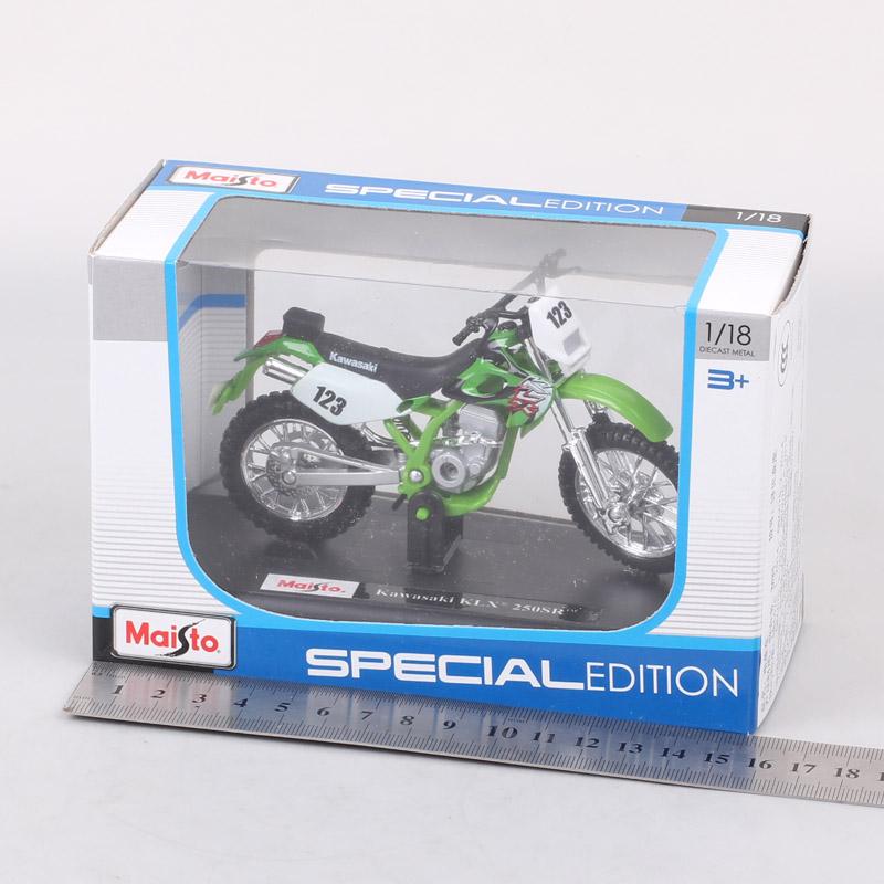 Boys 1:18 Scale Maisto Kawasaki KLX250SR #123 Enduro Bike Sport Dirt Diecast Motorcycle Toy Models Vehicle Off Road Moto Racing