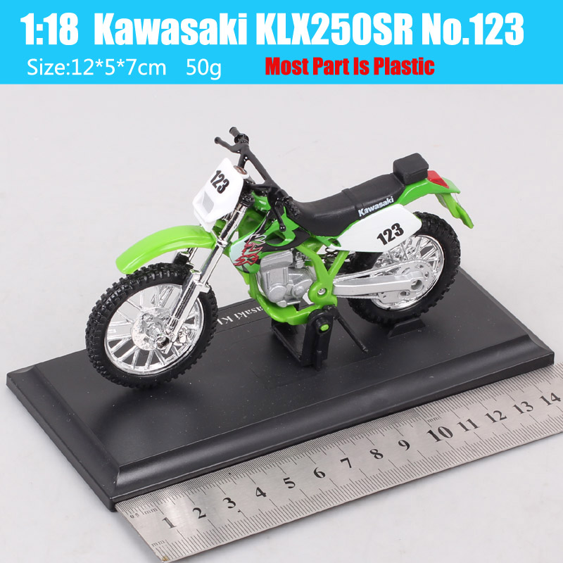 Boys 1:18 Scale Maisto Kawasaki KLX250SR #123 Enduro Bike Sport Dirt Diecast Motorcycle Toy Models Vehicle Off Road Moto Racing