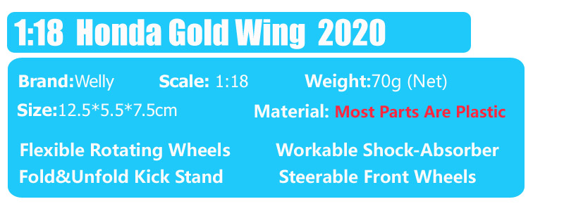 1/18 Scale Small Welly 2020 Honda Gold Wing Cruiser Bike Model Diecast Toy Vehicle Touring Motorcycle Toy Of Collectible Boys
