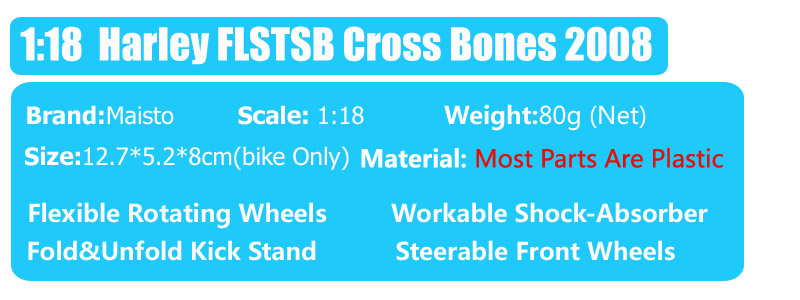 1:18 scale maisto Harley FLSTSB Cross Bones 2008 Softail bike Diecast Vehicle street motorcycle model toys gift of adult hobby