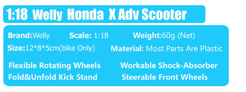 Kids 1:18 Scale Welly Honda X-ADV Scooter X ADV Crossover Adventure Bike Diecasts & Toy Vehicles Motorcycle Model Replicas Gifts Kids 1:18 Scale Welly Honda X-ADV Scooter X ADV Crossover Adventure Bike Diecasts & Toy Vehicles Motorcycle Model Replicas Gifts